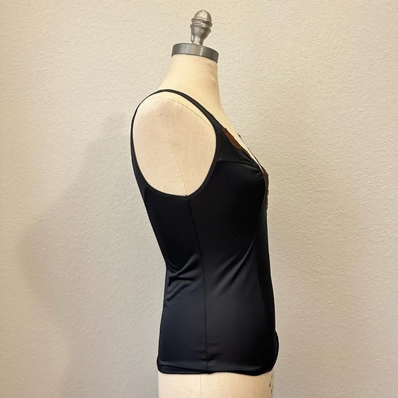 Vintage 70s VASSARETTE Underneath-It-All Black V-Neck Chemise Slip Lace - Picture 3 of 7